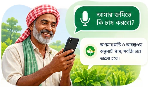 A farmer asking Bhoomi AI a question by voice in Bengali